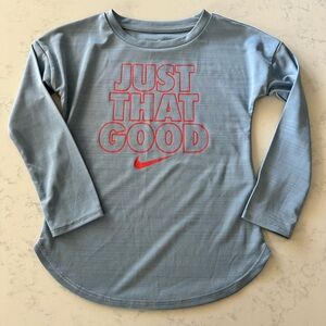 NIKE Girl’s Blue Shirt Size 3T “just That Good” T-shirt Orange Dri-fit